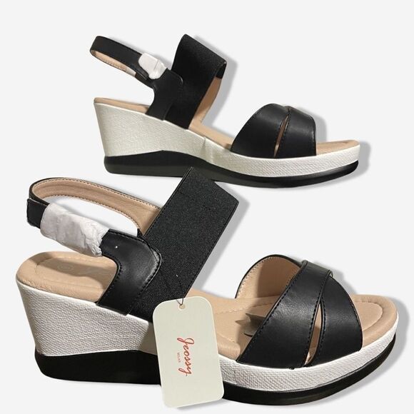 Joessy Milan Black and white platform wedge heel Women's Sandals size 8. NIB. - Picture 3 of 11